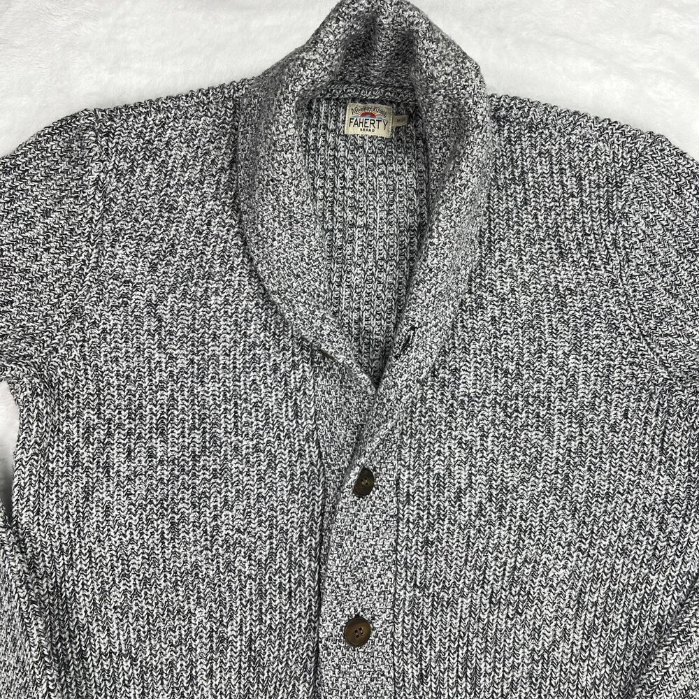 Faherty Men's Marled Cotton Cardigan Shawl Collar Sweater Medium Cosby Grandpa